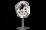 Amethyst Geode With Calcite & Polished Face - Metal Stand #83728-2